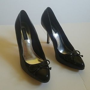 WHBM Black Patent Leather Stiletto Heels Bow